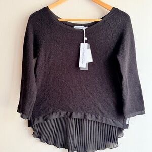 Rinascimento NWT Black Pleated Chiffon Hem Tunic Top - Size Small Made In Italy